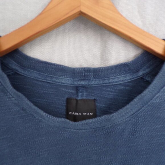 Zara Man Men's Textured Cotton Crew Jersey - blue, size S - Picture 2 of 9
